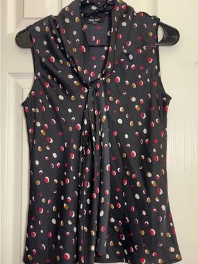 Nine West Black Sleeveless Polka Dot Tie-Neck Camisole